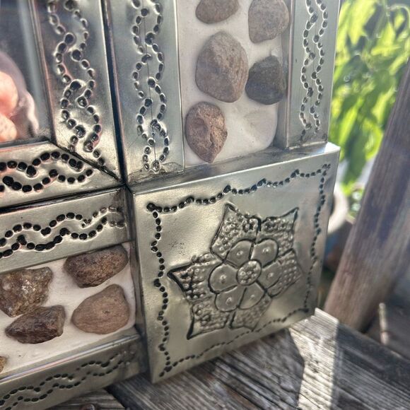 Mexican Tin Mirror Handcrafted - Rocks & Flowers  29" x 25" - Picture 8 of 16